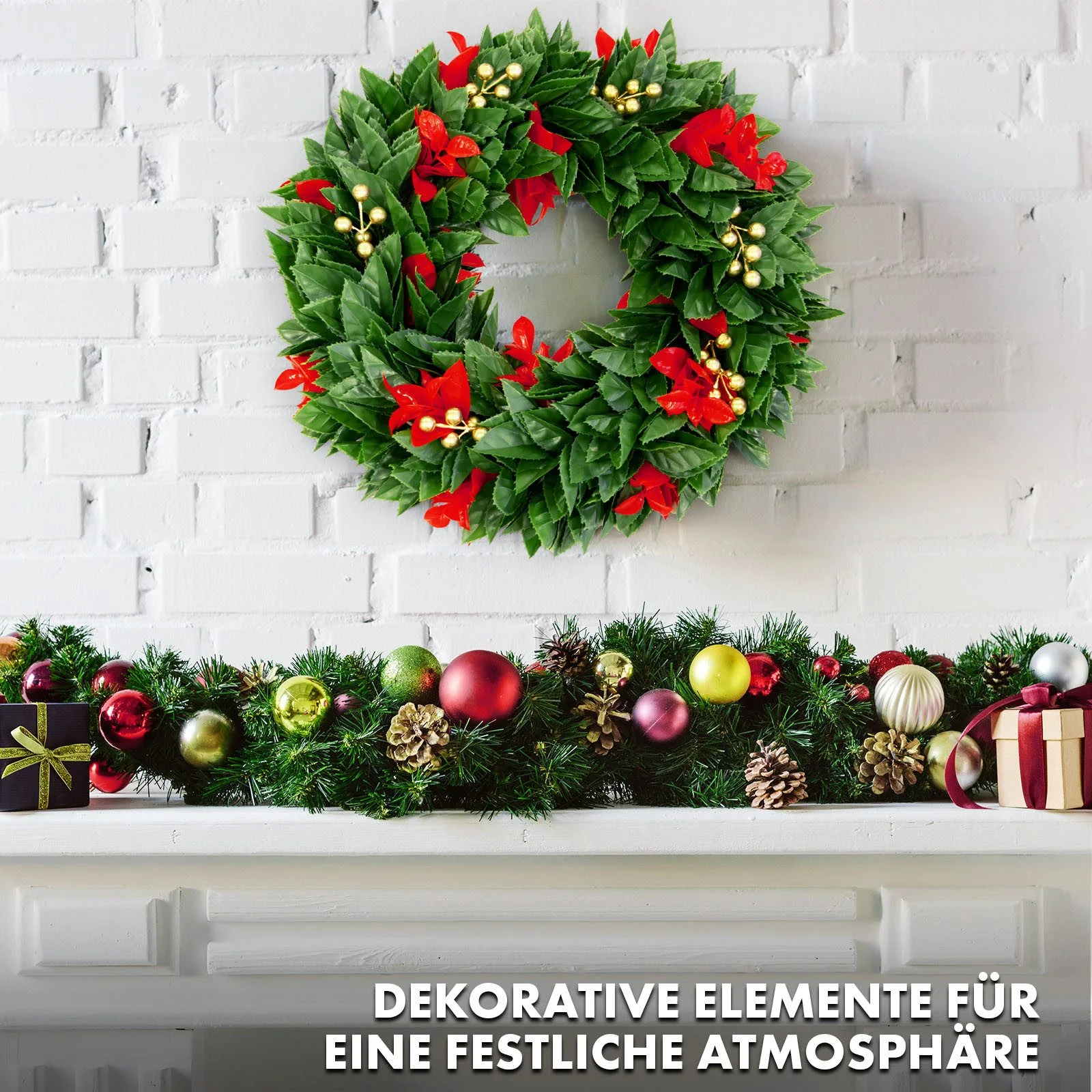 Weihnachtskranz „Crimson“ – 45 cm, Festliche Eleganz für Türen, Wände & Fenster